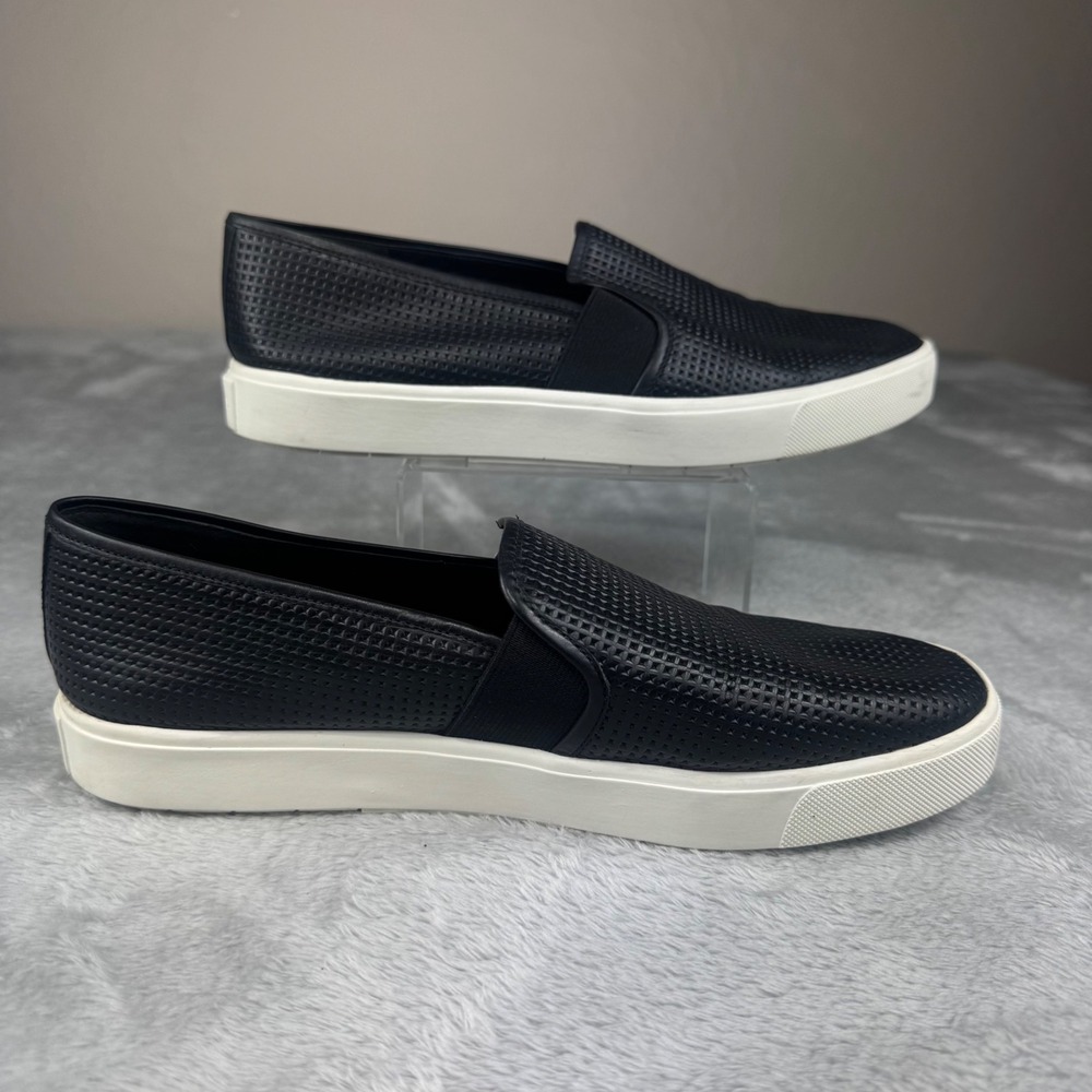 Vince Blair Black Perforated Leather Slip On Platform Sneakers Womens 8.5 M - Picture 3 of 10